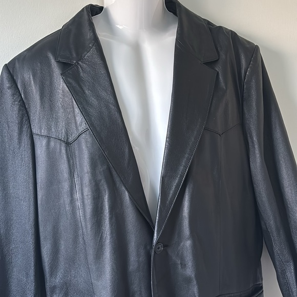 Oakridge Men's Genuine Leather Black Blazer Oversized Long - Picture 4 of 12
